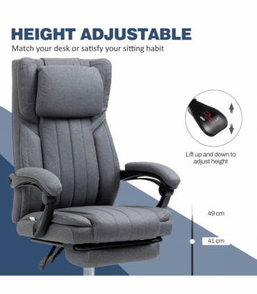 Office Chair Reclining with Headrest, Linen Dark Grey, 65W x 61D x 113Hcm