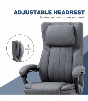 Office Chair Reclining with Headrest, Linen Dark Grey, 65W x 61D x 113Hcm