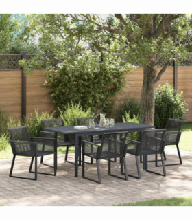 vidaXL Garden Dining Set 7 pcs Black Steel and poly rattan