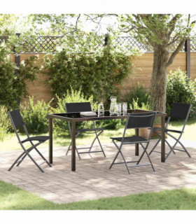 vidaXL Garden Dining Set Folding 5 pcs Black Textilene and steel
