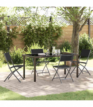 vidaXL Garden Dining Set Folding 5 pcs Black Textilene and steel