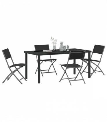 vidaXL Garden Dining Set Folding 5 pcs Black Textilene and steel