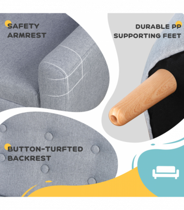 Kids Mini Sofa Children Armchair Seating Chair Bedroom Playroom Furniture Grey