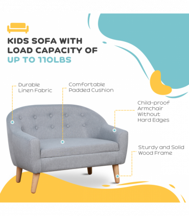 Kids Mini Sofa Children Armchair Seating Chair Bedroom Playroom Furniture Grey