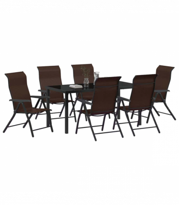 vidaXL Garden Dining Set Height-Adjustable 7 pcs Brown Poly rattan