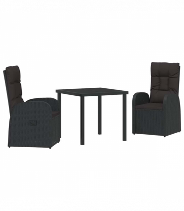 vidaXL Garden Dining Set with Cushion 3 pcs Black Poly rattan