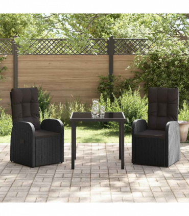 vidaXL Garden Dining Set with Cushion 3 pcs Black Poly rattan