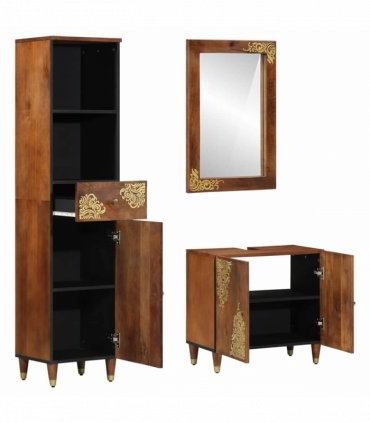 vidaXL Bathroom Furniture Set Wall-mounted 3 pcs Brown 62 x 33 x 58 cm