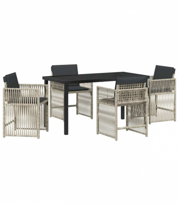vidaXL Garden Dining Set 5 pcs Light grey Poly rattan
