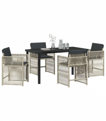 vidaXL Garden Dining Set 5 pcs Light grey Poly rattan