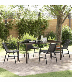 vidaXL Garden Dining Set 5 pcs Black Poly rattan