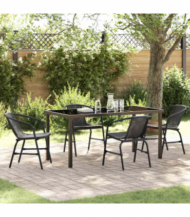 vidaXL Garden Dining Set 5 pcs Black Poly rattan