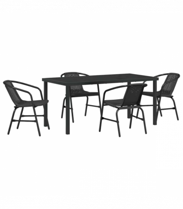 vidaXL Garden Dining Set 5 pcs Black Poly rattan