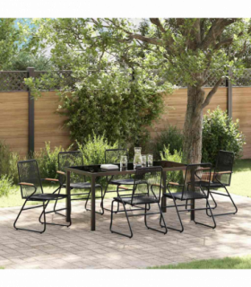 vidaXL Garden Dining Set 7 pcs Black PVC rattan