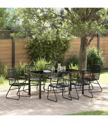 vidaXL Garden Dining Set 7 pcs Black PVC rattan