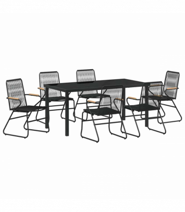 vidaXL Garden Dining Set 7 pcs Black PVC rattan