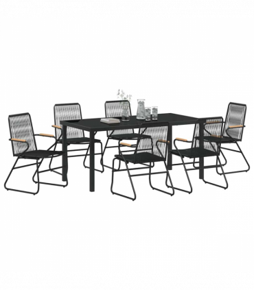 vidaXL Garden Dining Set 7 pcs Black PVC rattan