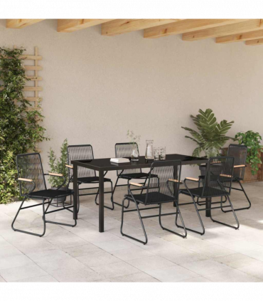 vidaXL Garden Dining Set 7 pcs Black PVC rattan