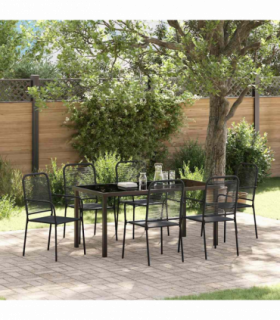 vidaXL Garden Dining Set 7 pcs Black Cotton rope and steel