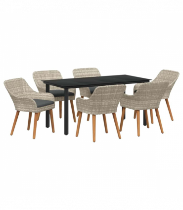 vidaXL Dining Set 7 pcs Light grey Poly rattan