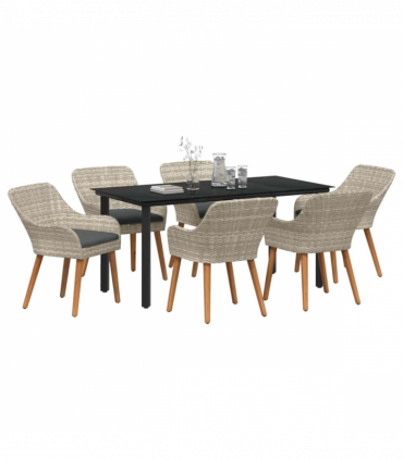 vidaXL Dining Set 7 pcs Light grey Poly rattan
