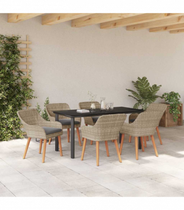 vidaXL Dining Set 7 pcs Light grey Poly rattan