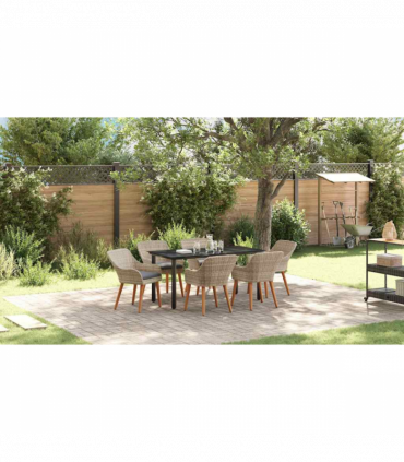 vidaXL Dining Set 7 pcs Light grey Poly rattan