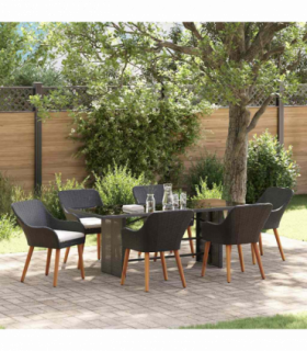 vidaXL Garden Dining Set with Cushion 7 pcs Black Poly Rattan