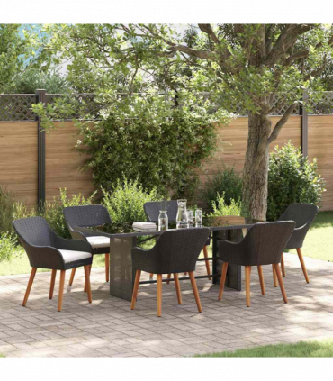 vidaXL Garden Dining Set with Cushion 7 pcs Black Poly Rattan