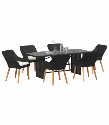 vidaXL Garden Dining Set with Cushion 7 pcs Black Poly Rattan