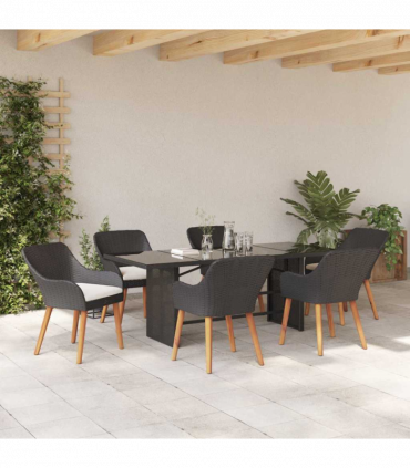 vidaXL Garden Dining Set with Cushion 7 pcs Black Poly Rattan