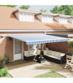 vidaXL Retractable Awning Blue and white 4.5 x 3 m Fabric and metal