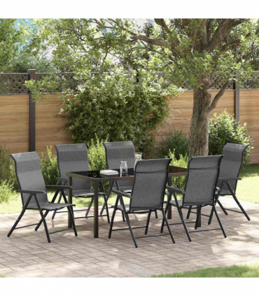 vidaXL Garden Dining Set Height-Adjustable 7 pcs Grey Poly rattan