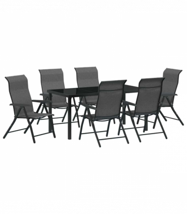 vidaXL Garden Dining Set Height-Adjustable 7 pcs Grey Poly rattan