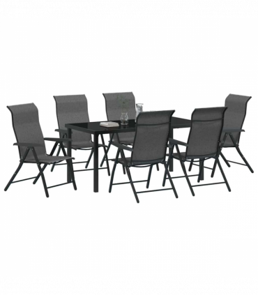 vidaXL Garden Dining Set Height-Adjustable 7 pcs Grey Poly rattan