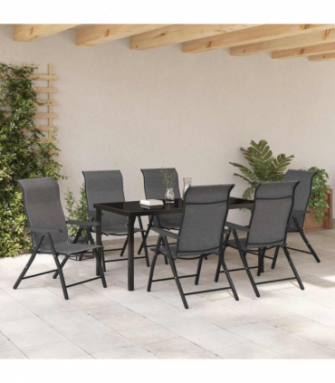 vidaXL Garden Dining Set Height-Adjustable 7 pcs Grey Poly rattan