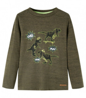 Kids' T-shirt with Long Sleeves Dark Khaki Melange 116