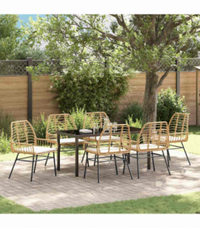 vidaXL Garden Dining Set 7 pcs Brown Poly Rattan