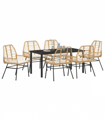 vidaXL Garden Dining Set 7 pcs Brown Poly Rattan