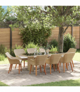 vidaXL Garden Dining Set with Cushion 9 pcs Beige Poly Rattan