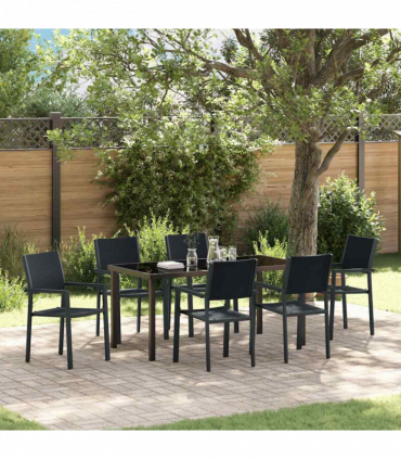 vidaXL Garden Dining Set 7 pcs Black Poly rattan