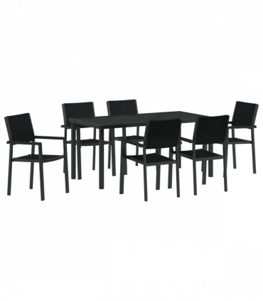 vidaXL Garden Dining Set 7 pcs Black Poly rattan
