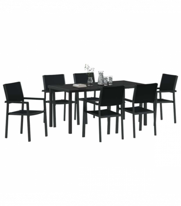 vidaXL Garden Dining Set 7 pcs Black Poly rattan