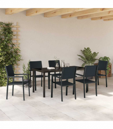 vidaXL Garden Dining Set 7 pcs Black Poly rattan