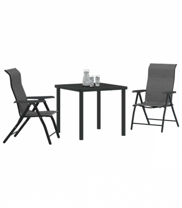vidaXL Garden Dining Set Height-Adjustable 3 pcs Grey Poly rattan