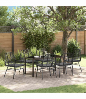 vidaXL Garden Dining Set 7 pcs Black Poly Rattan