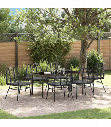 vidaXL Garden Dining Set 7 pcs Black Poly Rattan