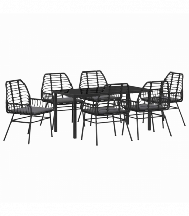 vidaXL Garden Dining Set 7 pcs Black Poly Rattan