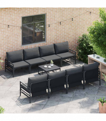 vidaXL Garden Sofa Set with Cushion 9 pcs Anthracite Steel & Fabric