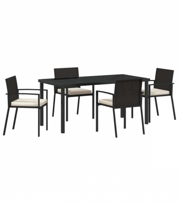 vidaXL Garden Dining Set 5 pcs Black Poly rattan
